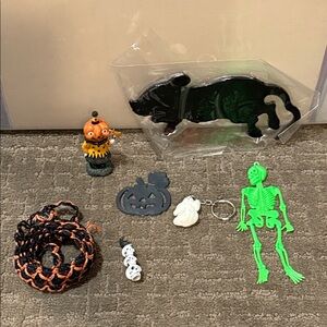 Vintage Halloween Small Decorations Plastic Skeleton Ceramic Pumpkin Man Crow